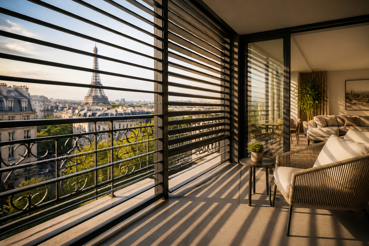 Balcon parisien avec vue tour eiffel