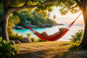 Detente tropicale dans un hamac colore