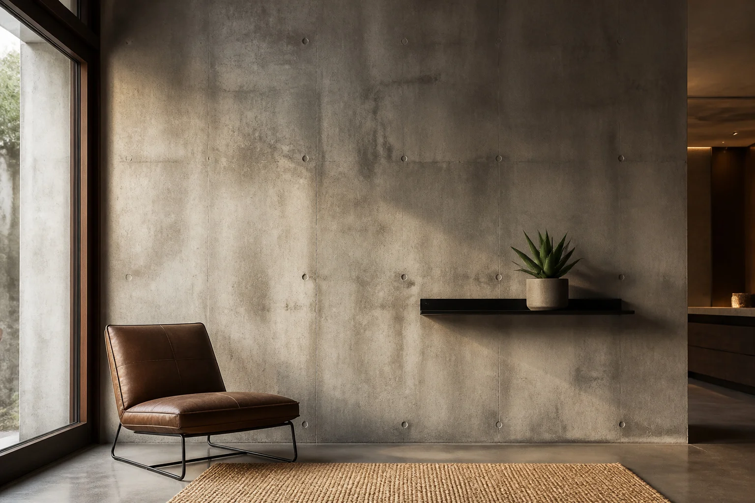 Interieur moderne avec mur en beton brut