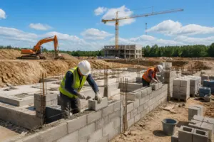 Chantier de construction pose de blocs