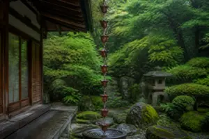 Chaine de pluie japonaise en cuivre patine