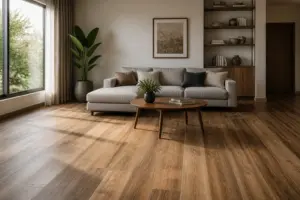 Salon moderne avec carrelage effet bois