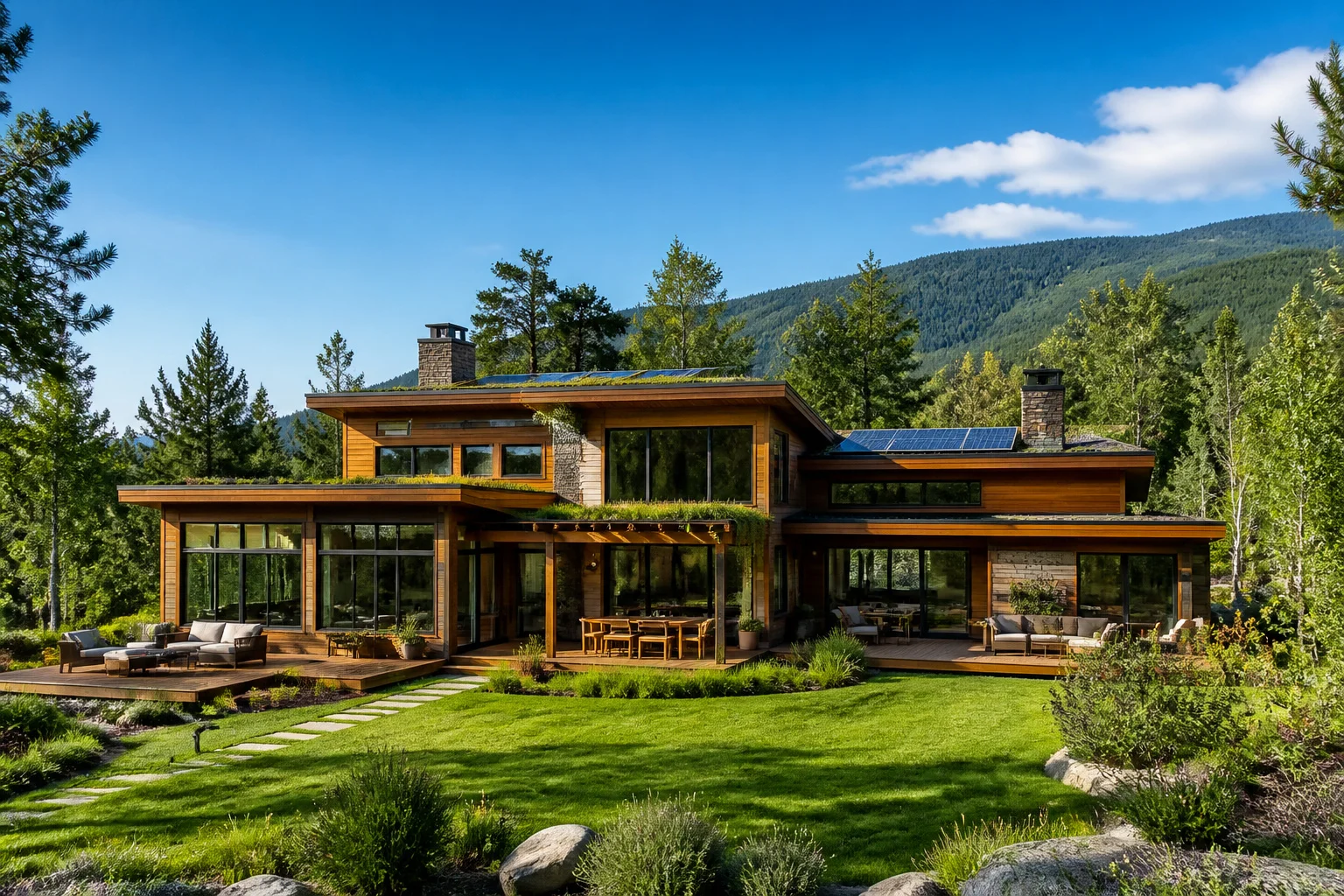 Maison moderne en bois dans la nature