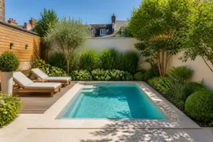 Oasis urbaine piscine et jardin contemporain
