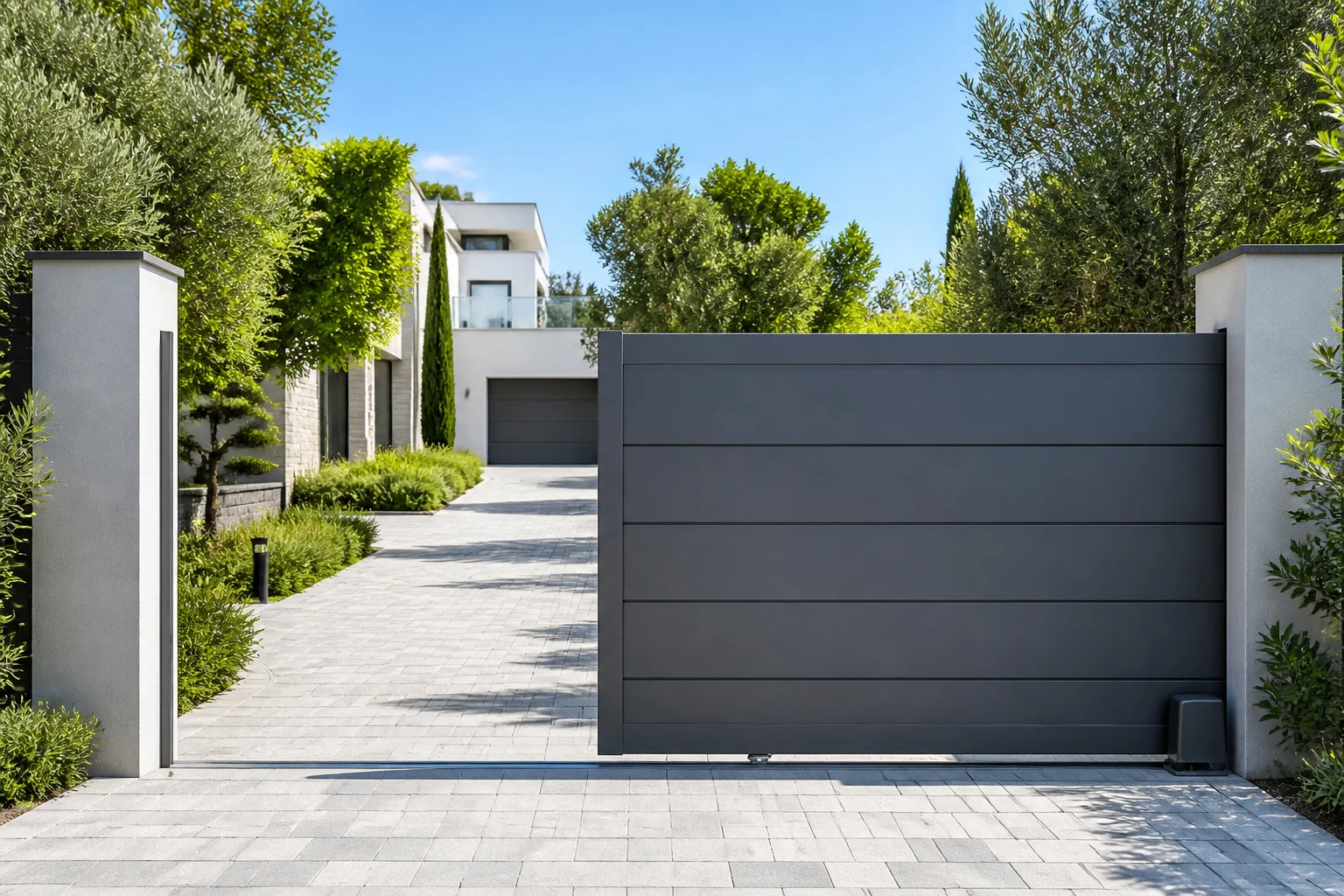 Portail alu coulissant anthracite moderne